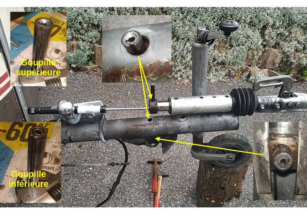 Photos de la  double goupille "Challenge"...  Face supérieure et inférieure, éger aspect conique, état ;-)  position, vue de dessous et vue de dessus